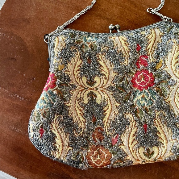 Vintage 1930s 40s French Tapestry Petit Point Victorian Floral Purse Snap Close - Picture 7 of 17